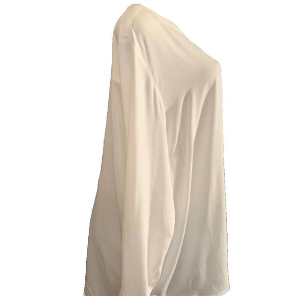 Woman Within Plus 1X-18/20 White Semi-Sheer V- Tab Neckline Long Sleeve Blouse - Picture 4 of 6